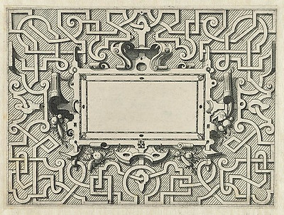 Rechthoekige cartouche omgeven door moreskentitel