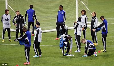 Hang time: Chelsea have a two-goal cushion from the first leg, but will not be relaxing too much in Moscow