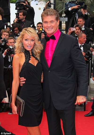 David Hasselhoff with Hayley Roberts couldn't be missed in a bright pink shirt