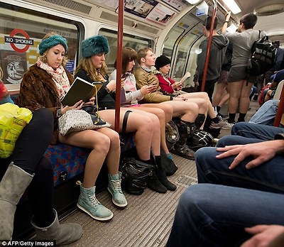 Winter headwear: Participants wrapped in fury headbands read their books and play with their phones