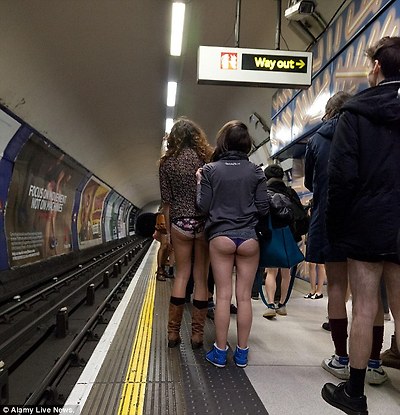 Bare legs: Tube users braved the January weather to take part in the event which started as a prank