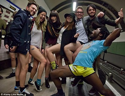 Brief encounters: Travellers were encouraged to wear normal attire on their top half, but leave their trousers at home