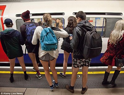Mind the under garment: Commuters carried back packs and read their iPods, acting like they would on their daily journey to work
