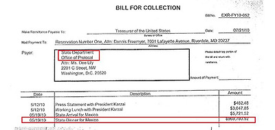 워싱턴 이그재미너가 입수해 공개한 펠리페 칼데론 멕시코 대통령 국빈만찬 비용 청구서.