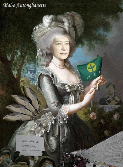 미시USA 게시판에 박근혜 대통령의 얼굴을 프랑스 왕정 당시 루이 16세의 왕비인 마리앙투와네트 초상화와 합성하고, 새마을 깃발을 삽입해 비하하는 이미지가 등장했다./미시USA 사이트 캡쳐