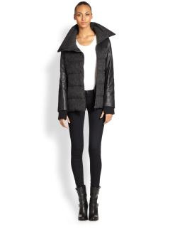 Ashley B - Leather-Contrast Down Coat