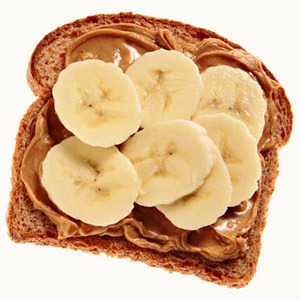 Bananas and peanut butter on whole wheat bread