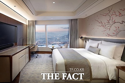 호텔 업계가 연말연시를 맞아 다채로운 패키지 상품을 내놓고 있다. 사진은 세계에서 두 번째로 높은 초고층 호텔 시그니엘서울 객실 창문으로 해가 떠오르는 모습. /호텔롯데 제공
