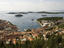 Hvar town and harbour, with sailing cruiseship Royal Clipper.