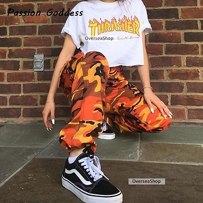 Pantalon 팜므 느슨한 섹시한 바지 여성 위장 펑크 바지 핑크 카모 오렌지 퍼플 핑크 스웨트 팬츠 힙합 댄스 헐렁한 바지 : 오버씨샵