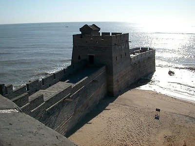 end of the great wall of china in the east at shanhai pass in shanhaiguan china