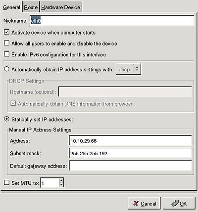 setup IP address, netmask, default gateway and other properties