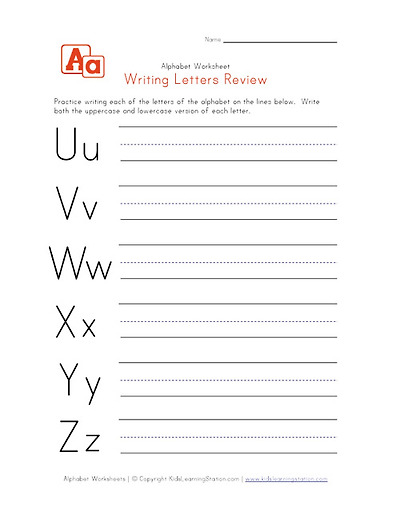 writing letters u to z