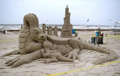 Sand Fest, Port Aransas, Texas - Amazin' Walter and William Lloyd carved this sculpture titled 'House Broken'