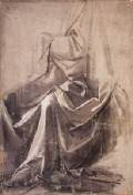 Drapery for a seated figure-Brush and grey-brown distemper on primed grey linen canvas, 319 x 218 mmMus&eacute;e du Louvre, Paris