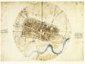 Town plan of Imolac. 1502Pencil, chalk, pen and wash on paper, 440 x 602 mmMuseo Vinciano, Vinci