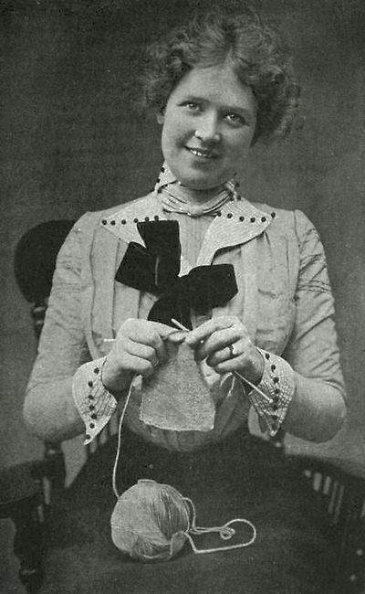 Mary Ries Melendy, Knitting Perfection, 1904 An illustration for the story Christmas; or, The Good Fairy by the author Harriet Beecher Stowe
