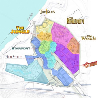 A previous map and statement released by LRCH showed how the park will be split into different themed areas, taking visitors from the medieval period to the 23rd century