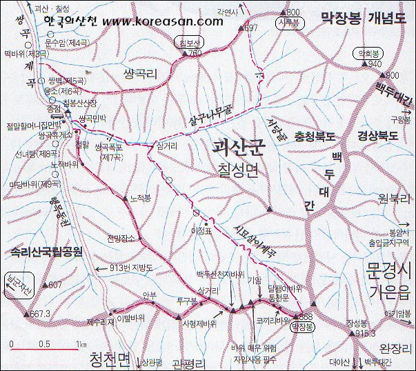 2007년 9월 16일 충북 괴산 막장봉 산행 안내