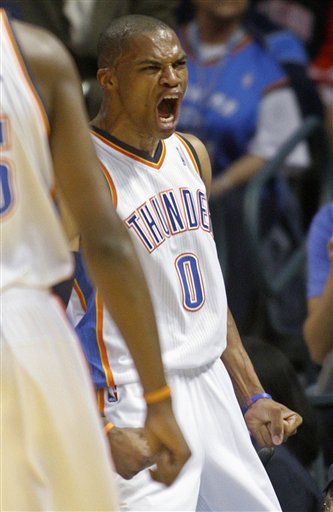 Oklahoma City Thunder Guard Russell Westbrook Reacts