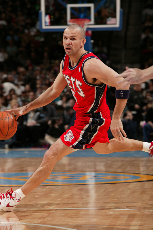 DENVER, CO - JANUARY 25: Jason Kidd #5 of the New Jersey Nets goes to the basket against the Denver Nuggets on January 25, 2008 at the Pepsi Center in Denver, Colorado. NOTE TO USER: User expressly acknowledges and agrees that, by downloading and/or using this Photograph, user is consenting to the terms and conditions of the Getty Images License Agreement. Mandatory Copyright Notice: Copyright 2008 NBAE. (Photo by Garrett W. Ellwood/NBAE/Getty Images)