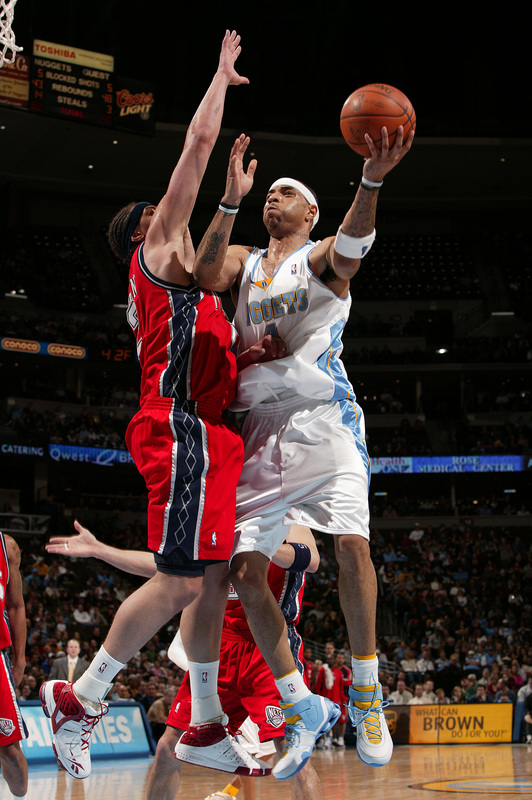 DENVER - JANUARY 25: Kenyon Martin #4 of the Denver Nuggets goes to the basket against the New Jersey Nets on January 25, 2008 at the Pepsi Center in Denver, Colorado. NOTE TO USER: User expressly acknowledges and agrees that, by downloading and/or using this Photograph, user is consenting to the terms and conditions of the Getty Images License Agreement. Mandatory Copyright Notice: Copyright 2008 NBAE. (Photo by Garrett W. Ellwood/NBAE/Getty Images)