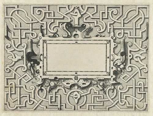 Rechthoekige cartouche omgeven door moreskentitel
