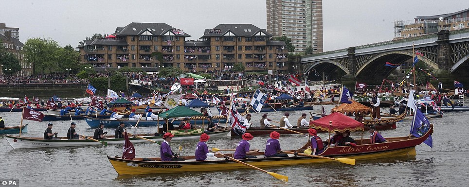 Rowing boats made up one of the sections of the 1,000-strong flotilla which was the main event as part of celebrations for the Queen's Diamond Jubilee