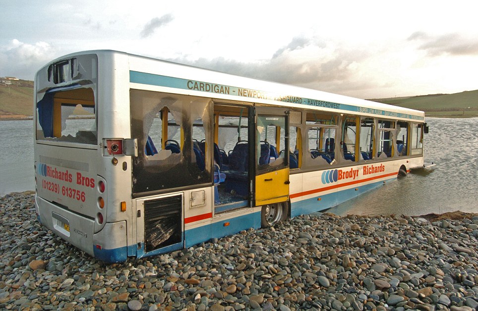 Ten people have been rescued after the bus they were on was hit by a wave in Newgale, Pembrokeshire, yesterday evening