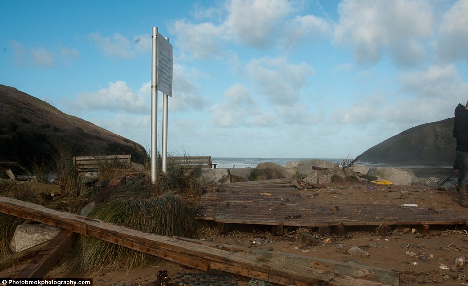 Residents have been out in force this morning clearing up the mess and devastation after the sea engulfed Mawgan Porth in Cornwall