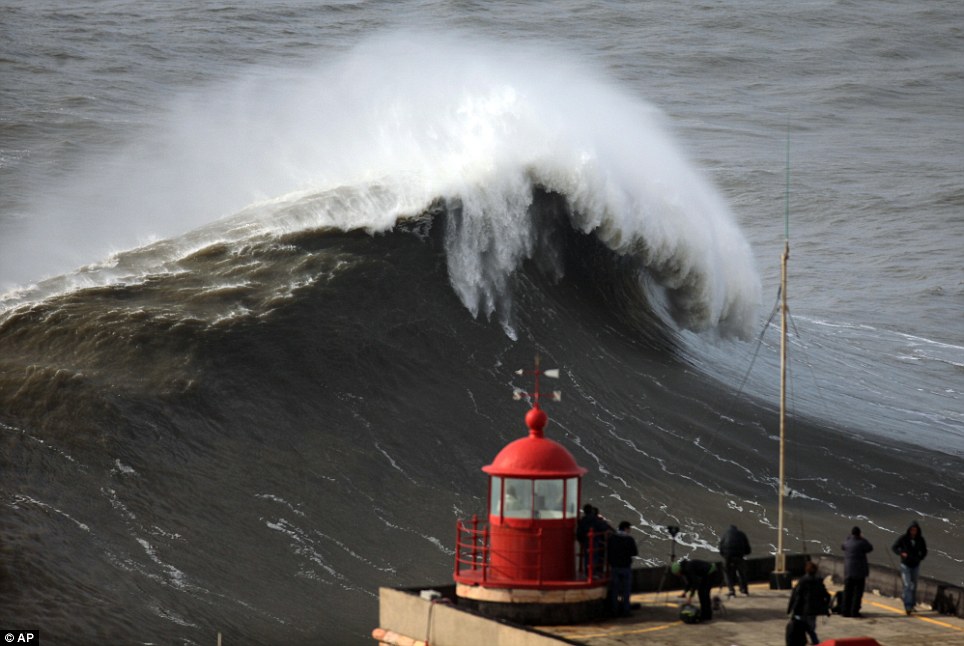 It is not just Britain who has had to brace itself for stormy weather. The fishing village of Nazare in Portugal has also been hit by treacherous seas