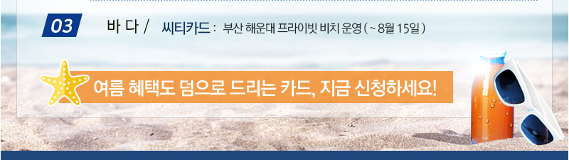 03.바다 / 씨티카드: 부산 해운대 프라이빗 비치 운영(~8월 15일) / 여름 혜택도 덤으로 드리는 카드, 지금 신청하세요!