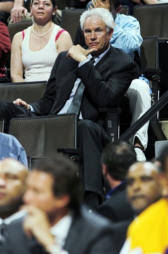 Los Angeles Lakers General Manager Mitch Kupchak, Back, Looks