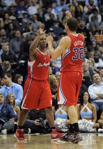 Los Angeles Clippers Guard Chauncey Billups (1) High-fives Blake Griffin (32)