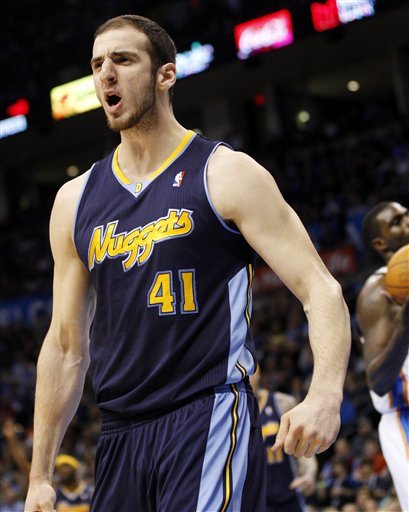 Denver Nuggets Center Kosta Koufos (41) Reacts