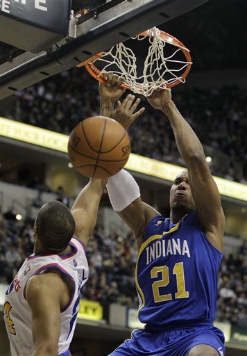 Indiana Pacers' David West, Right, Dunks
