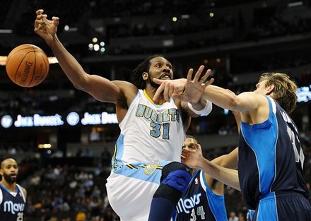 Denver Nuggets Forward Nene, Left, Of Brazil, Loses