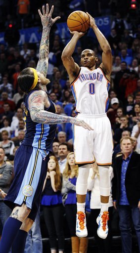 Oklahoma City Thunder Guard Russell Westbrook (0) Shoots