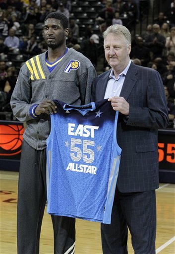 Indiana Pacers President Larry Bird, Right, Presents