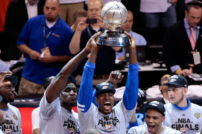 Serge Ibaka #9 Of The Oklahoma City Thunder Celebrates