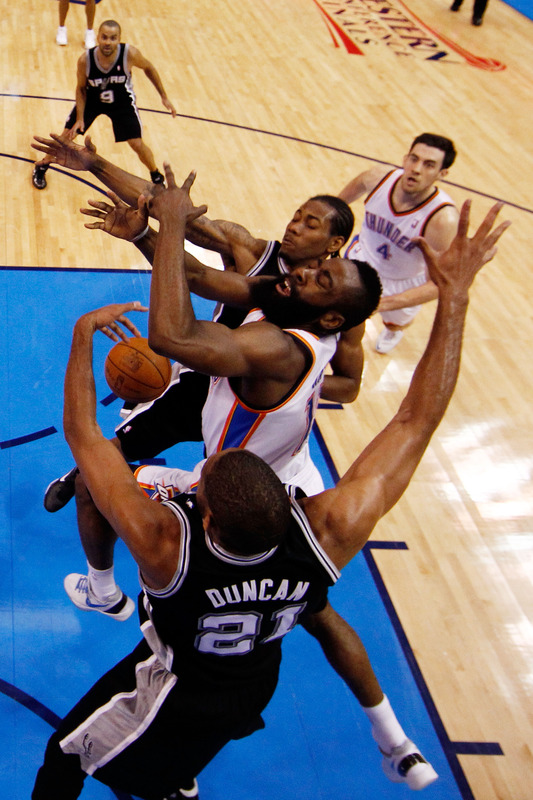 James Harden #13 Of The Oklahoma City Thunder Draws