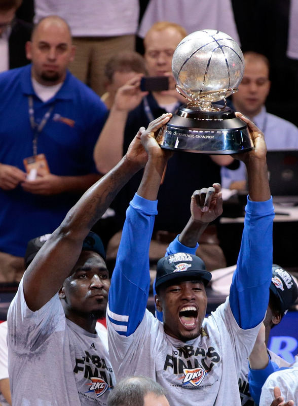 Serge Ibaka #9 Of The Oklahoma City Thunder Celebrates