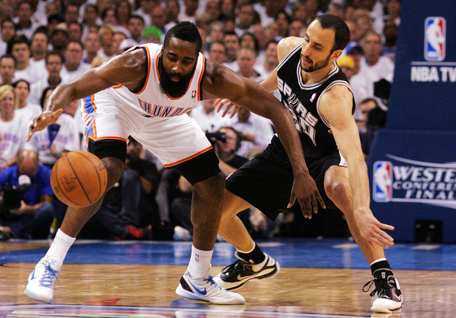 James Harden #13 Of The Oklahoma City Thunder Figths