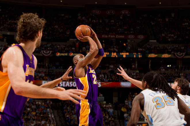 Kobe Bryant #24 Of The Los Angeles Lakers Shoots