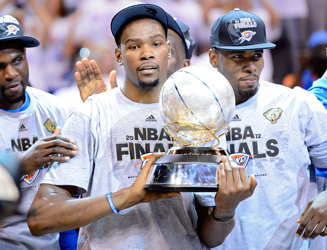 Kevin Durant #35 Of The Oklahoma City Thunder Celebrates