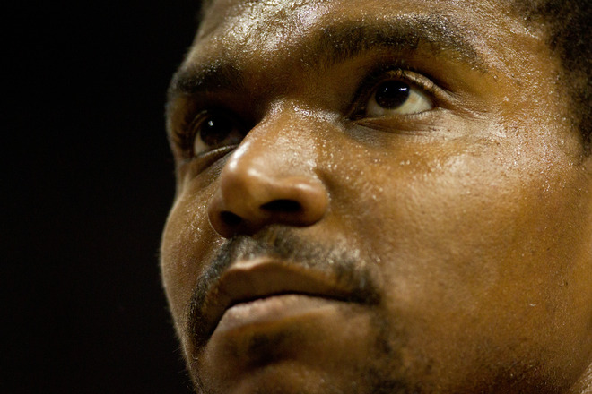 Andrew Bynum #17 Of The Los Angeles Lakers Walks
