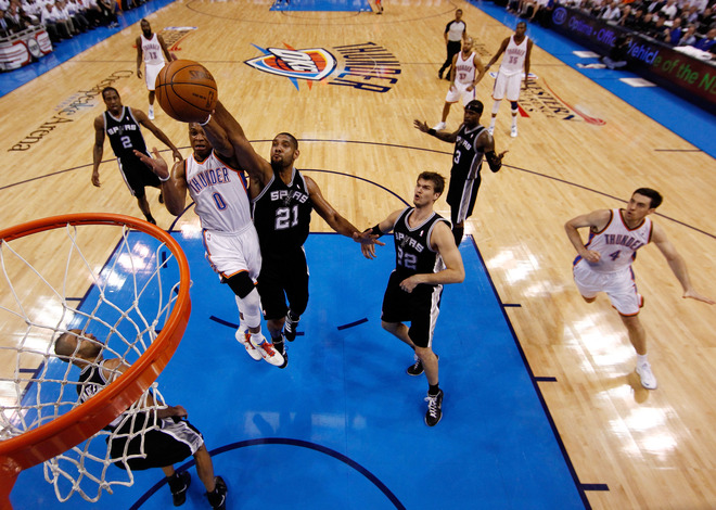 Russell Westbrook #0 Of The Oklahoma City Thunder Goes