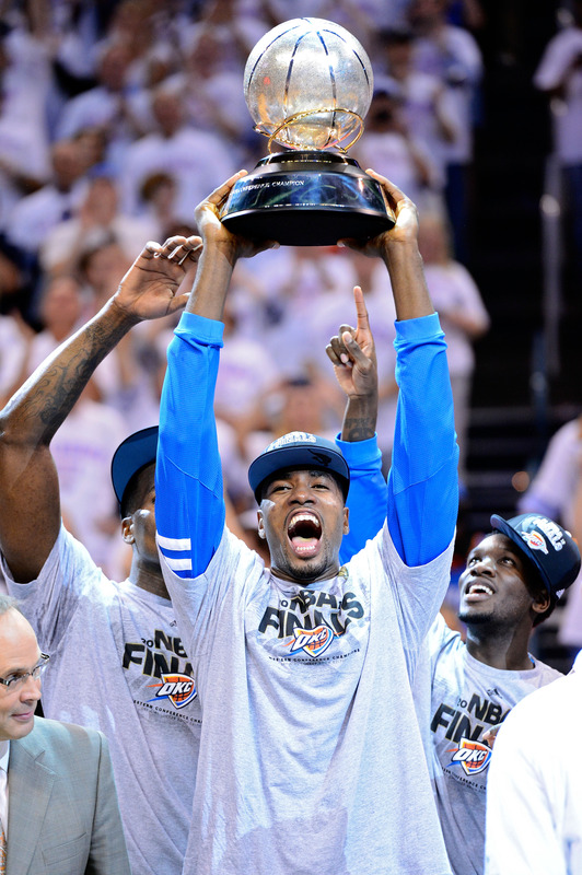 Serge Ibaka #9 Of The Oklahoma City Thunder Celebrates