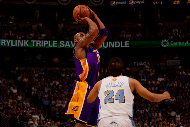 Kobe Bryant #24 Of The Los Angeles Lakers Shoots