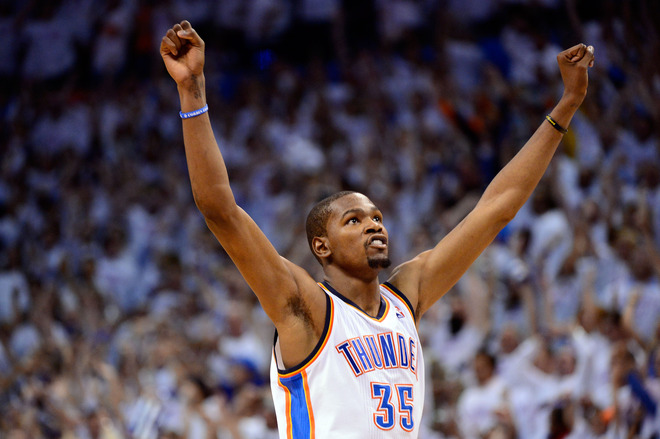 Kevin Durant #35 Of The Oklahoma City Thunder Reacts